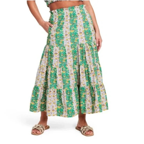 TARGET x RHODE Women’s Mixed Whimsical Floral & Stripe Print Midi Skirt - Picture 2 of 10